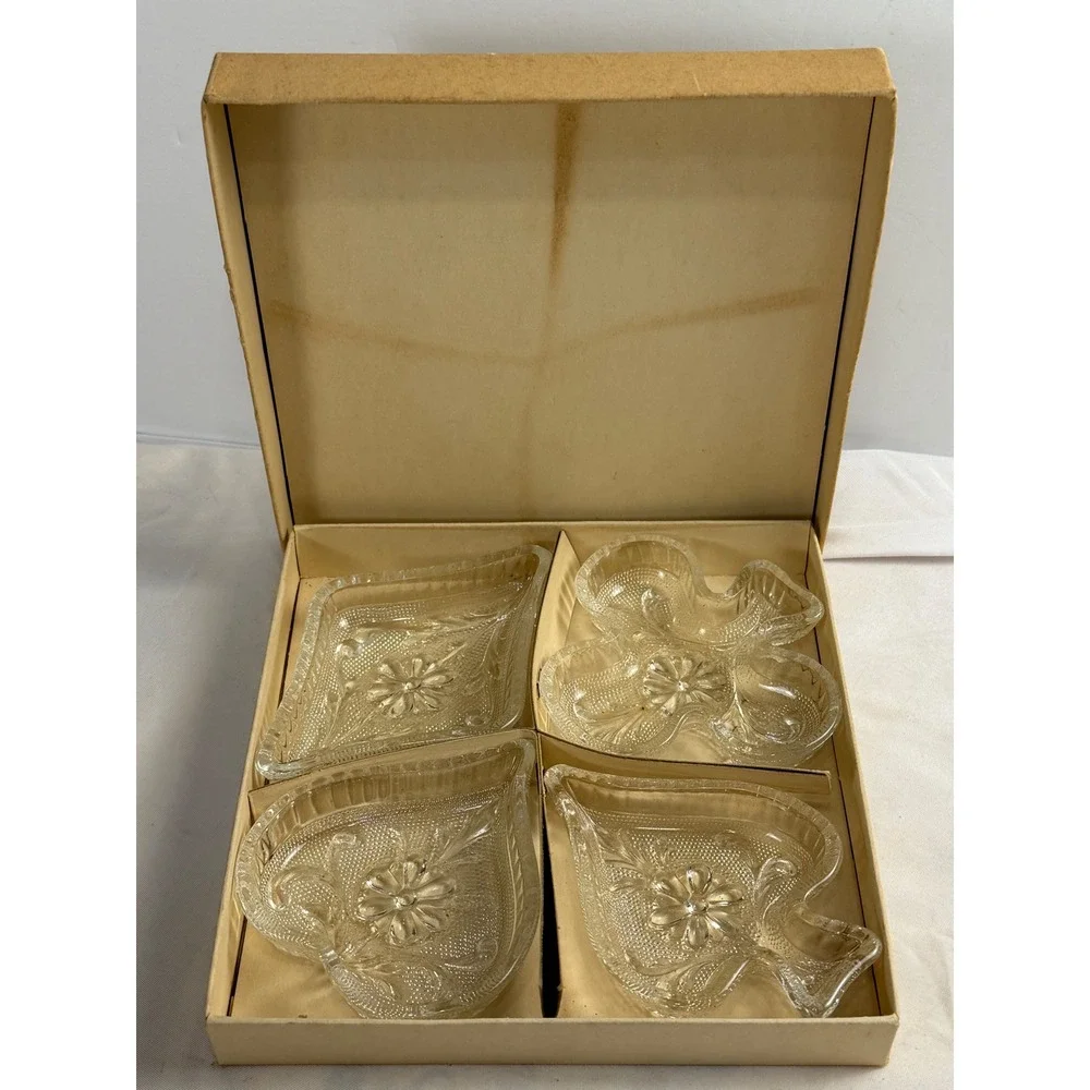 Vintage Indiana Glass Playing Card Suit Nut Dishes Set of 4 Heart Diamond Club